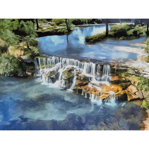 White Waterfall Black Modern Wood Framed Art Print with Double Matting by Medeiros, Celito