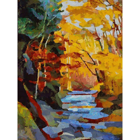 Stream in Autumn White Modern Wood Framed Art Print by Medeiros, Celito