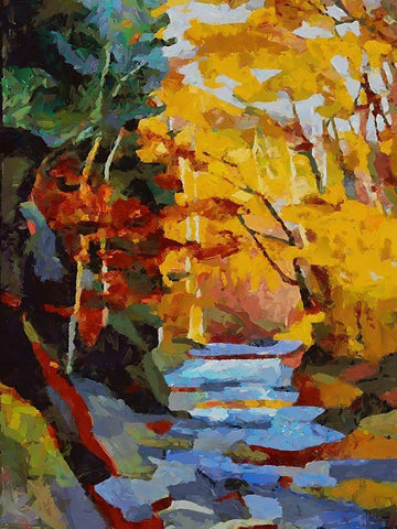 Stream in Autumn White Modern Wood Framed Art Print with Double Matting by Medeiros, Celito