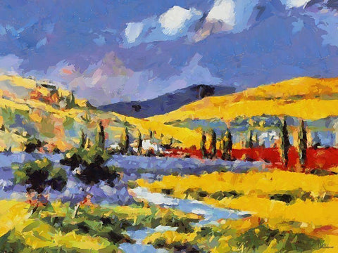 Colorful Landscape White Modern Wood Framed Art Print with Double Matting by Medeiros, Celito