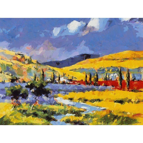 Colorful Landscape Black Modern Wood Framed Art Print by Medeiros, Celito