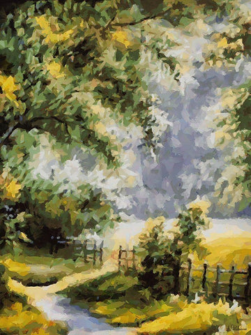 Green Countryside Black Ornate Wood Framed Art Print with Double Matting by Medeiros, Celito