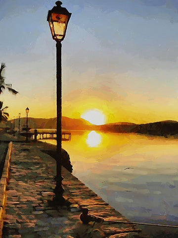 Sunrise by the River White Modern Wood Framed Art Print with Double Matting by Medeiros, Celito