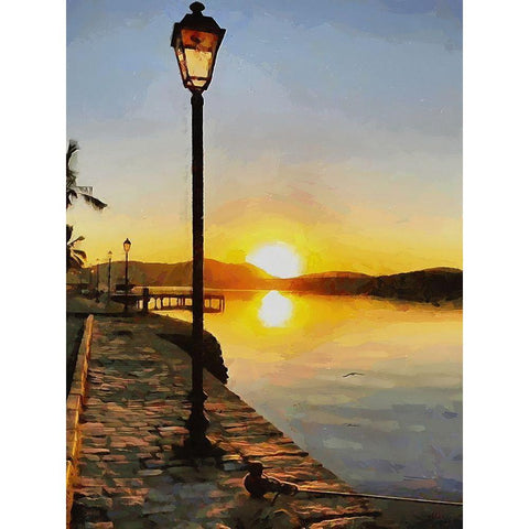 Sunrise by the River Black Modern Wood Framed Art Print by Medeiros, Celito