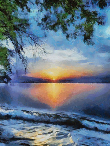 Sunset over the Lake Black Ornate Wood Framed Art Print with Double Matting by Medeiros, Celito