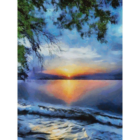 Sunset over the Lake Black Modern Wood Framed Art Print by Medeiros, Celito