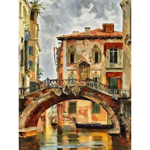 Bridge in Venice Black Modern Wood Framed Art Print by Medeiros, Celito