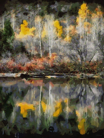 Stream in Autumn X White Modern Wood Framed Art Print with Double Matting by Medeiros, Celito
