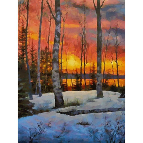 Sunseet in Winter Gold Ornate Wood Framed Art Print with Double Matting by Medeiros, Celito