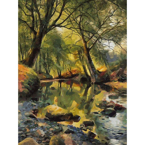 Stream in Summer White Modern Wood Framed Art Print by Medeiros, Celito