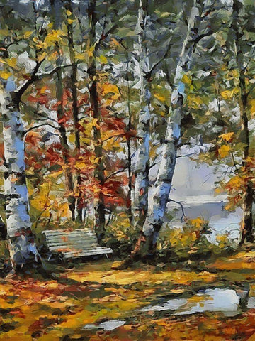 Bench under the Birches Black Ornate Wood Framed Art Print with Double Matting by Medeiros, Celito