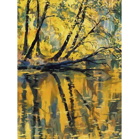 Yellow Mirror Lake White Modern Wood Framed Art Print by Medeiros, Celito