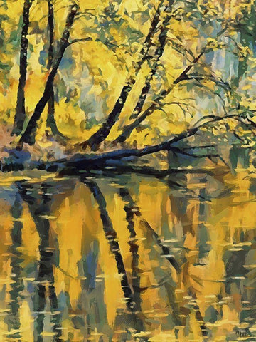 Yellow Mirror Lake White Modern Wood Framed Art Print with Double Matting by Medeiros, Celito