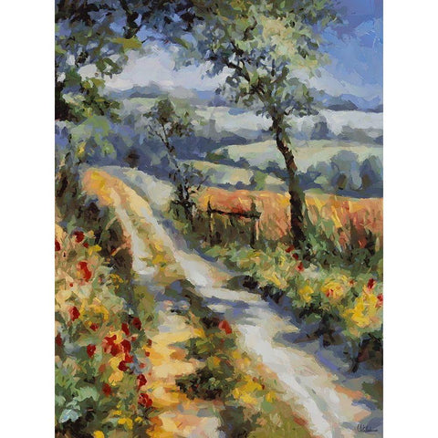 Poppies by the Road Black Modern Wood Framed Art Print by Medeiros, Celito