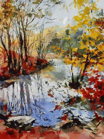 Romantic Nature in Autumn I White Modern Wood Framed Art Print with Double Matting by Medeiros, Celito