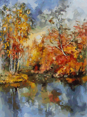 Romantic Nature in Autumn VI Black Ornate Wood Framed Art Print with Double Matting by Medeiros, Celito