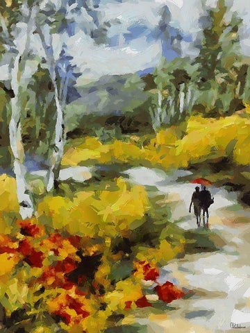 Romantic Nature in Autumn VII White Modern Wood Framed Art Print with Double Matting by Medeiros, Celito