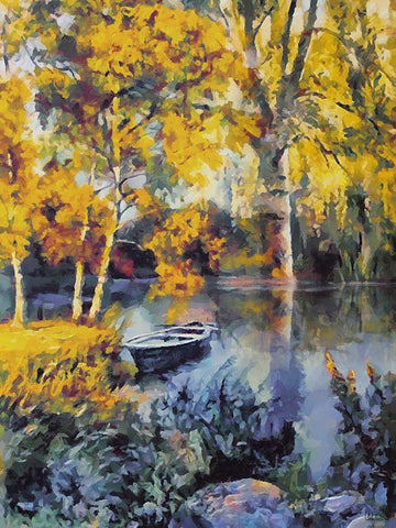 Romantic Nature in Autumn XIV White Modern Wood Framed Art Print with Double Matting by Medeiros, Celito