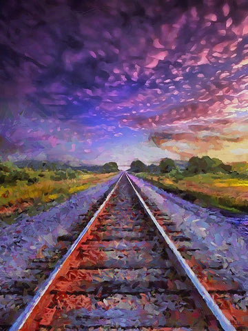 Purple Rail Black Ornate Wood Framed Art Print with Double Matting by Medeiros, Celito