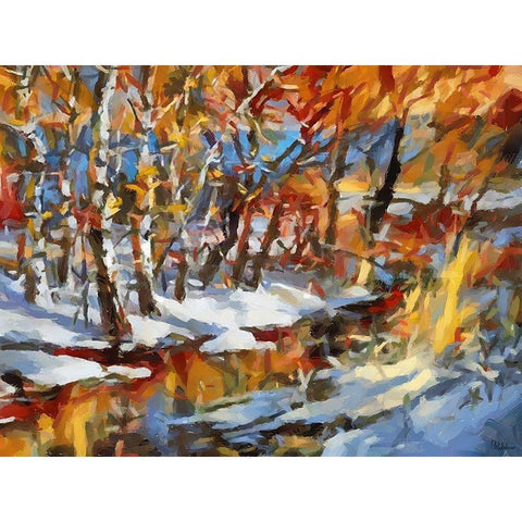 Stream in Winter Gold Ornate Wood Framed Art Print with Double Matting by Medeiros, Celito