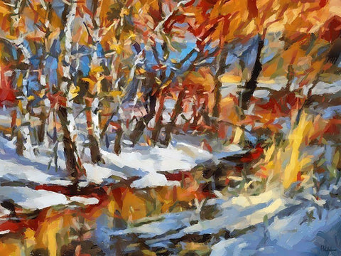 Stream in Winter White Modern Wood Framed Art Print with Double Matting by Medeiros, Celito