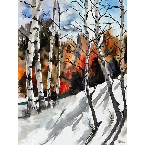 Birches in Snow White Modern Wood Framed Art Print by Medeiros, Celito