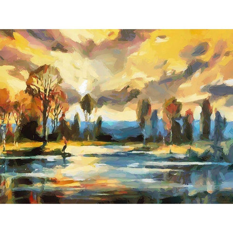 Sunset over the Lake Black Modern Wood Framed Art Print by Medeiros, Celito
