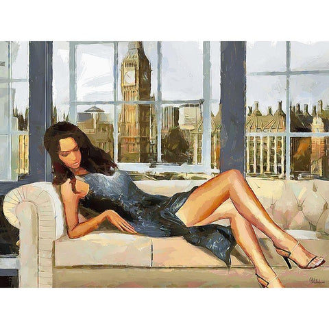 Girl in Silver in London White Modern Wood Framed Art Print by Medeiros, Celito