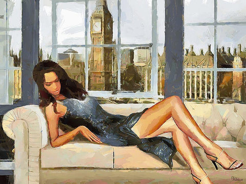 Girl in Silver in London White Modern Wood Framed Art Print with Double Matting by Medeiros, Celito