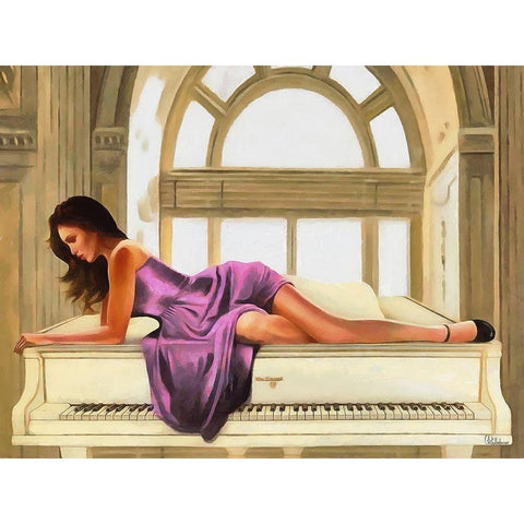 Girl Lying on the Piano Black Modern Wood Framed Art Print by Medeiros, Celito
