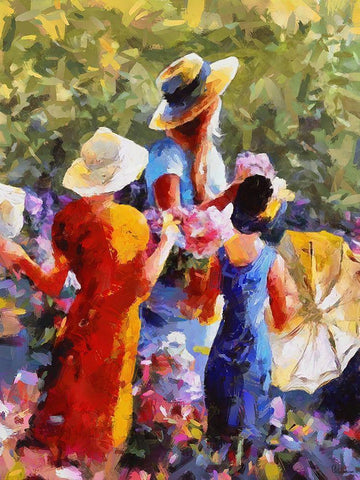 Three Girls with Umbrella White Modern Wood Framed Art Print with Double Matting by Medeiros, Celito