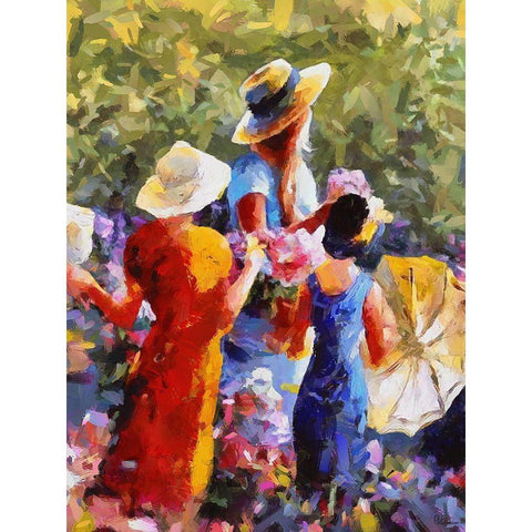 Three Girls with Umbrella Gold Ornate Wood Framed Art Print with Double Matting by Medeiros, Celito