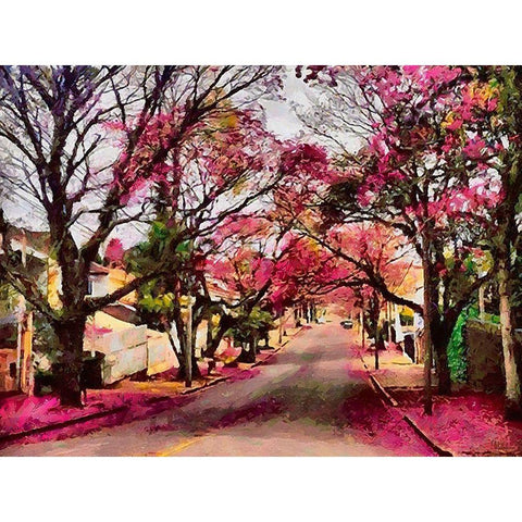 Street with Magnolia Trees Black Modern Wood Framed Art Print with Double Matting by Medeiros, Celito