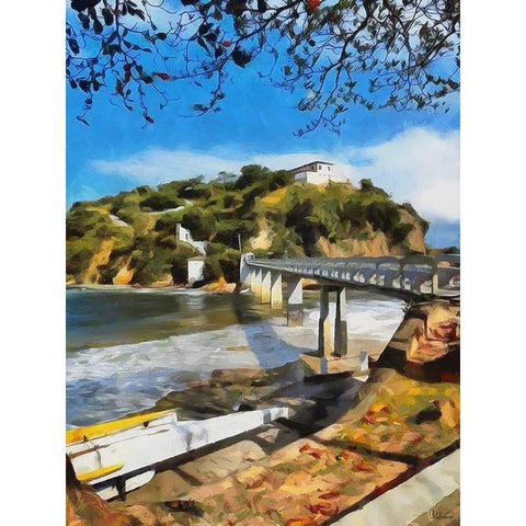 Bridge to the Island Gold Ornate Wood Framed Art Print with Double Matting by Medeiros, Celito