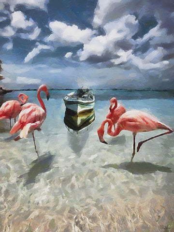 Pink Flamingos White Modern Wood Framed Art Print with Double Matting by Medeiros, Celito