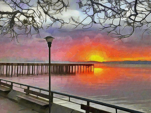 Sunset by the Lake White Modern Wood Framed Art Print with Double Matting by Medeiros, Celito