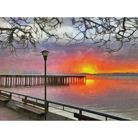 Sunset by the Lake Gold Ornate Wood Framed Art Print with Double Matting by Medeiros, Celito