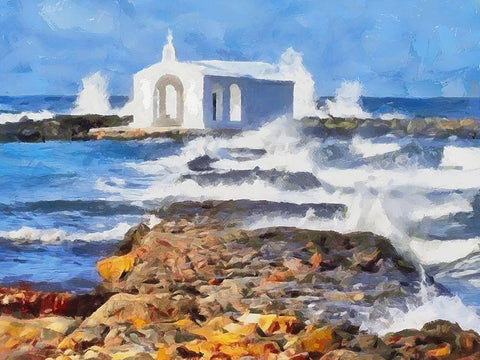 White Church on the Beach Black Ornate Wood Framed Art Print with Double Matting by Medeiros, Celito