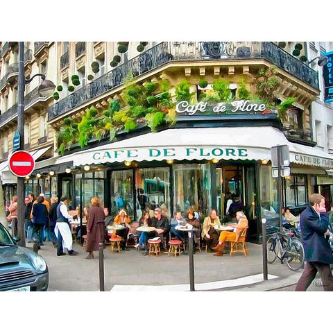 Cafe de Flore Black Modern Wood Framed Art Print with Double Matting by Medeiros, Celito