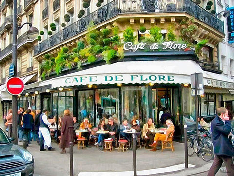 Cafe de Flore Black Ornate Wood Framed Art Print with Double Matting by Medeiros, Celito