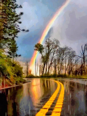 Rainbove over the Street White Modern Wood Framed Art Print with Double Matting by Medeiros, Celito