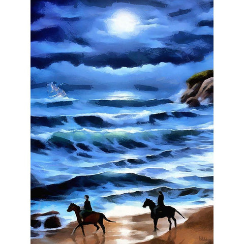 Horses on the Beach White Modern Wood Framed Art Print by Medeiros, Celito