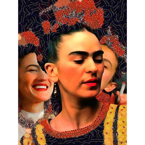 Frida Kahlo Variation I Black Modern Wood Framed Art Print with Double Matting by Medeiros, Celito