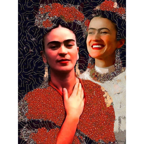 Frida Kahlo Variation II Black Modern Wood Framed Art Print with Double Matting by Medeiros, Celito