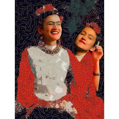 Frida Kahlo Variation III Black Modern Wood Framed Art Print with Double Matting by Medeiros, Celito