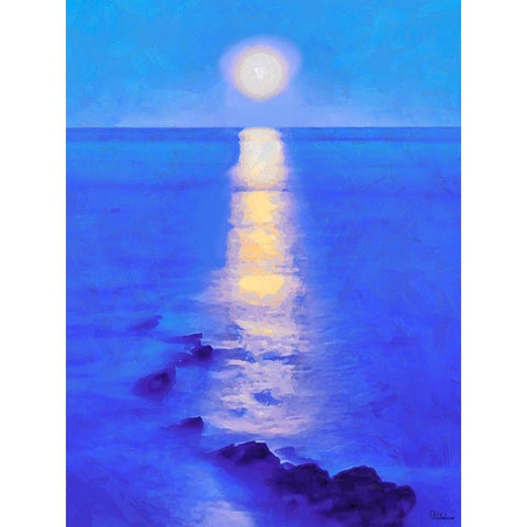 Full Moon over the Sea Gold Ornate Wood Framed Art Print with Double Matting by Medeiros, Celito