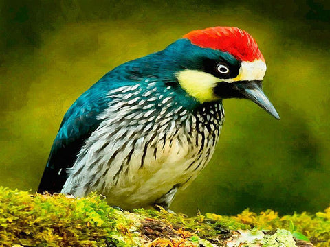 Red Head Bird Black Ornate Wood Framed Art Print with Double Matting by Medeiros, Celito