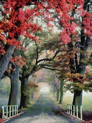 Tree with red Leaves Black Ornate Wood Framed Art Print with Double Matting by Medeiros, Celito