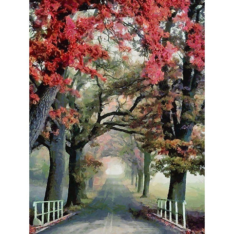 Tree with red Leaves Black Modern Wood Framed Art Print by Medeiros, Celito