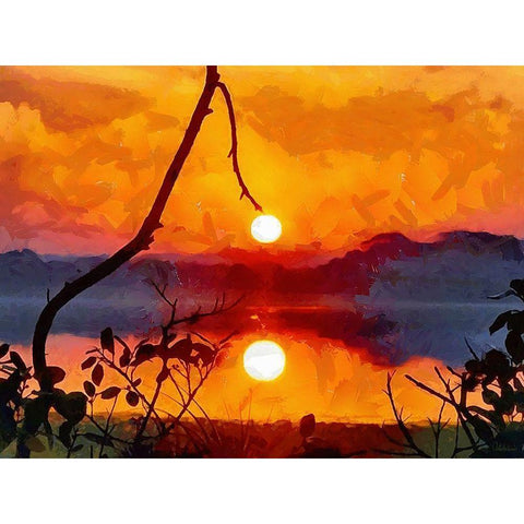 Mirrored Sunset Black Modern Wood Framed Art Print with Double Matting by Medeiros, Celito